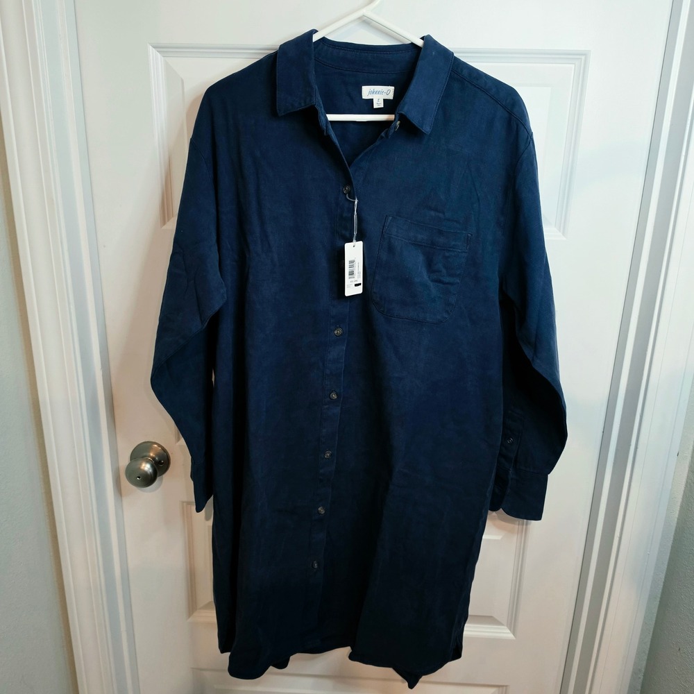 johnnie-O Shirt Dress Womens Large Navy Cotton Maddie Coastal Classic Preppy NEW